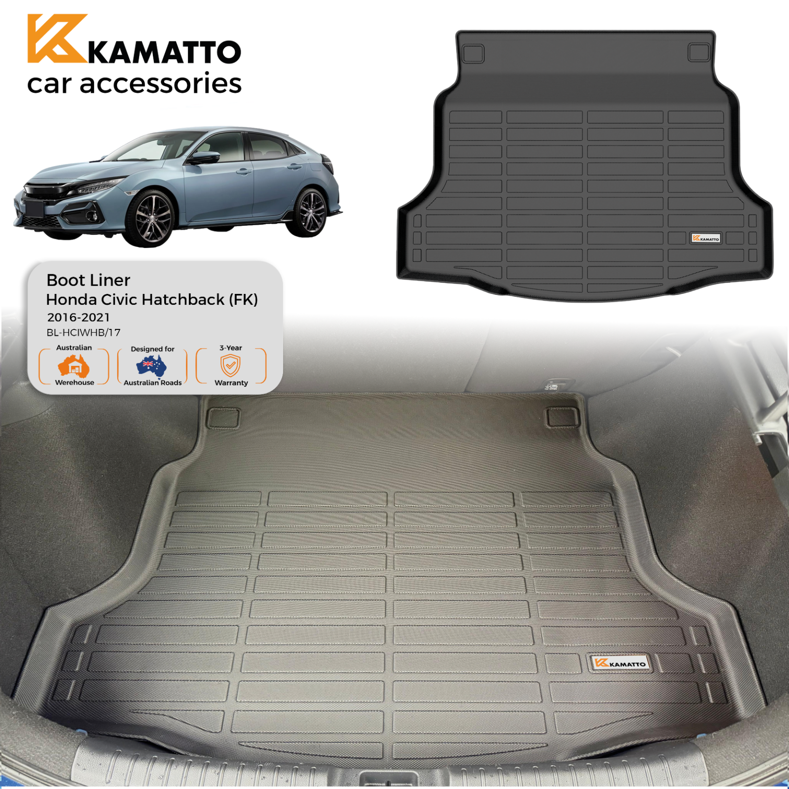 Custom Fit Boot Liner Honda Civic Hatchback (FK) 2016-2021 TPE Cargo Mat