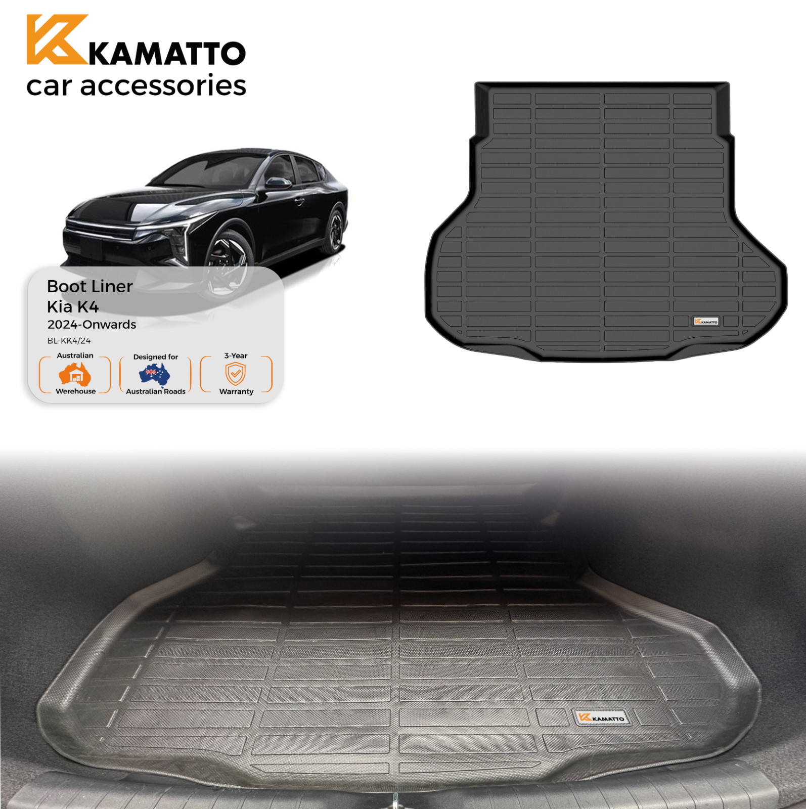 Custom Fit Boot Liner Kia K4 Sedan 2024-Onwards TPE Cargo Mat All Weather