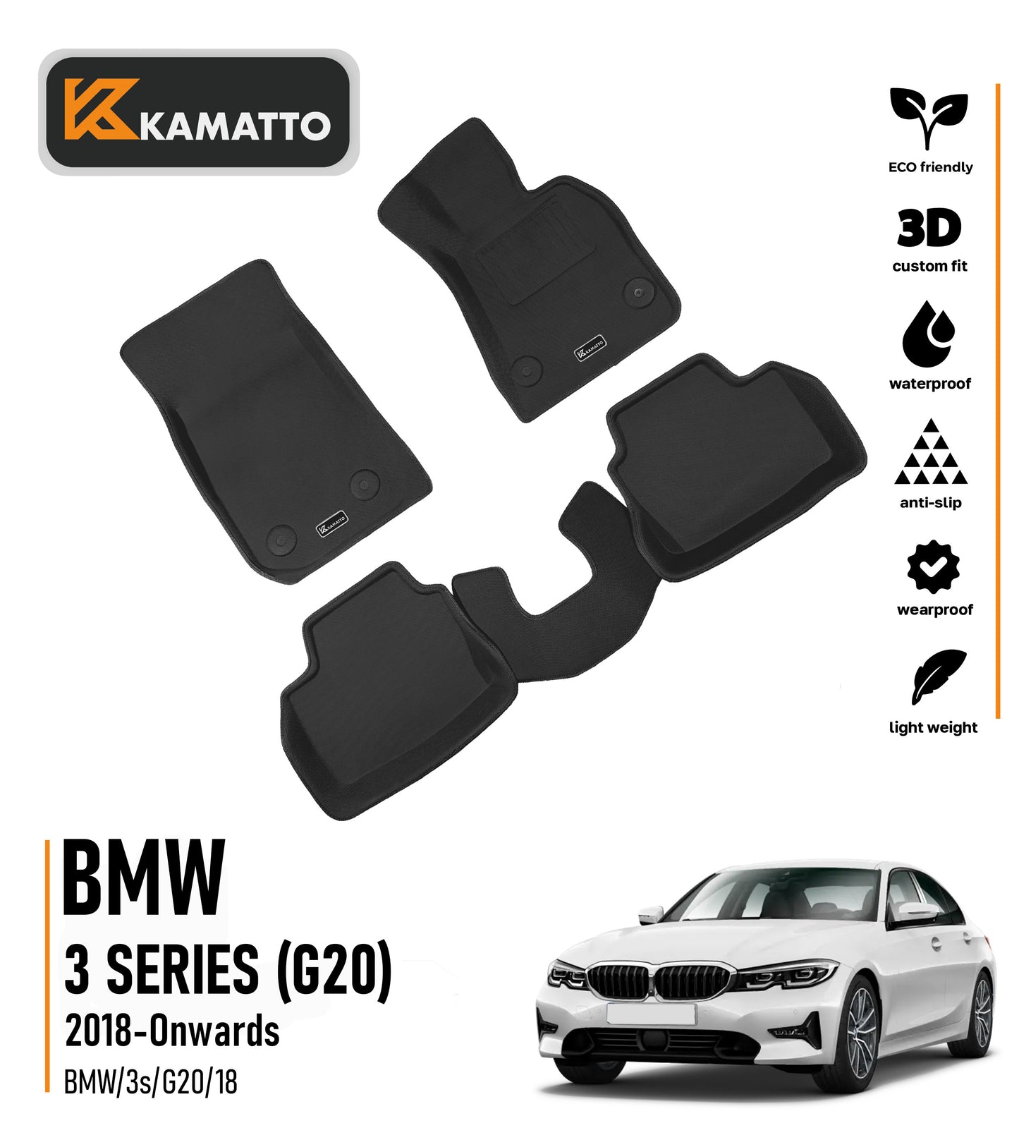 3D Kamatto PRO Car Floor Mats for BMW 3 Series G20 2018-Onwards