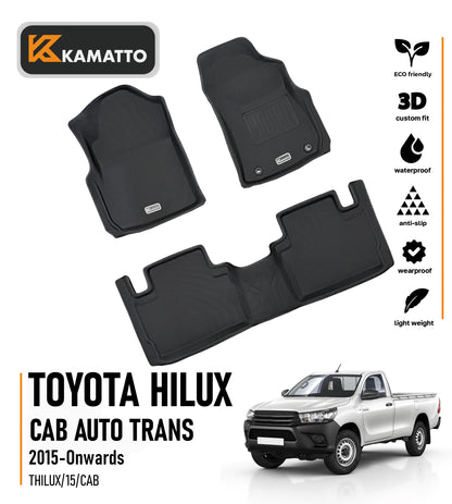 3D Kamatto PRO Car Floor Mats for Toyota Hilux Cab Auto Trans 2015-Onwards