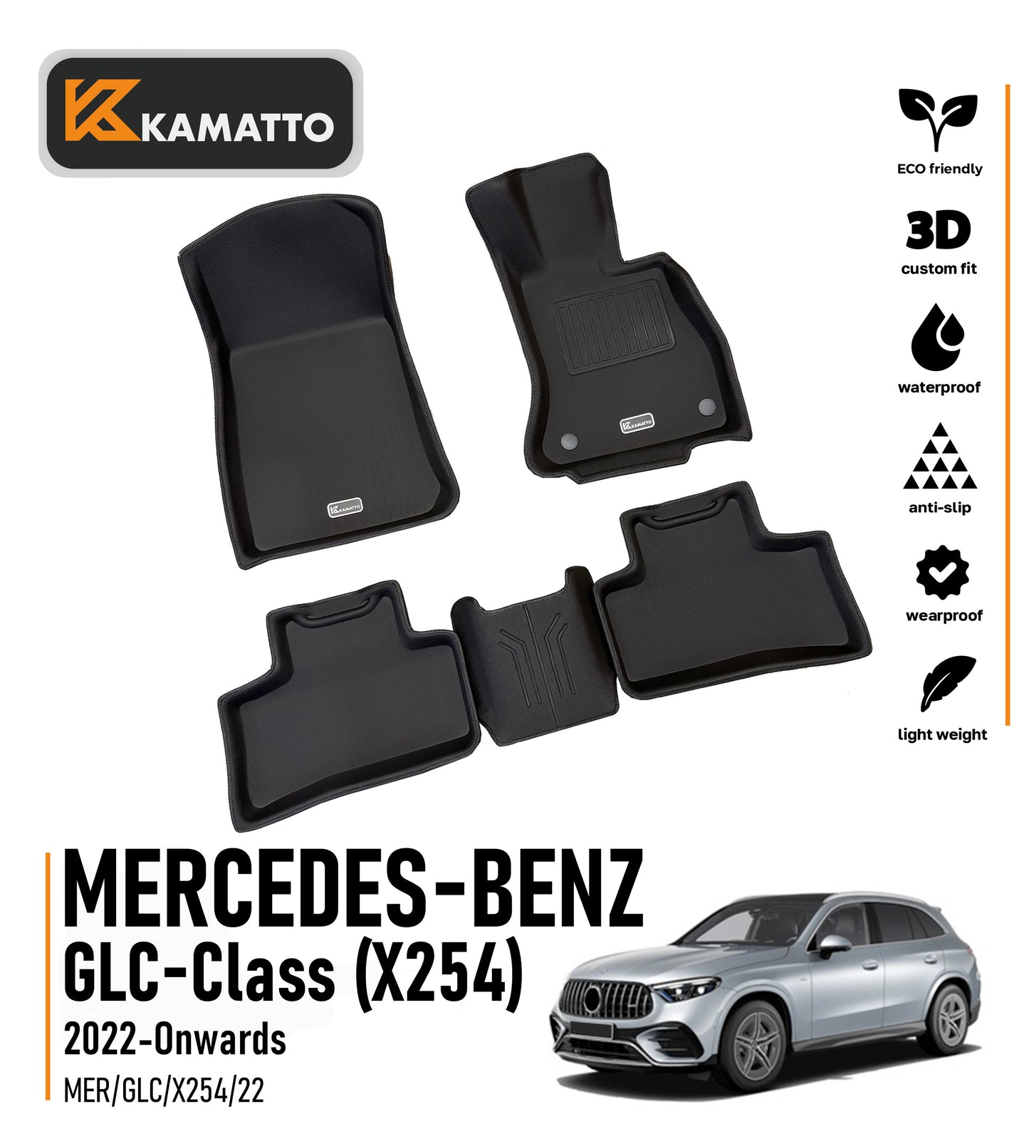 3D Kamatto PRO Car Floor Mats for Mercedes-Benz GLC-Class X254 2022-Onwards