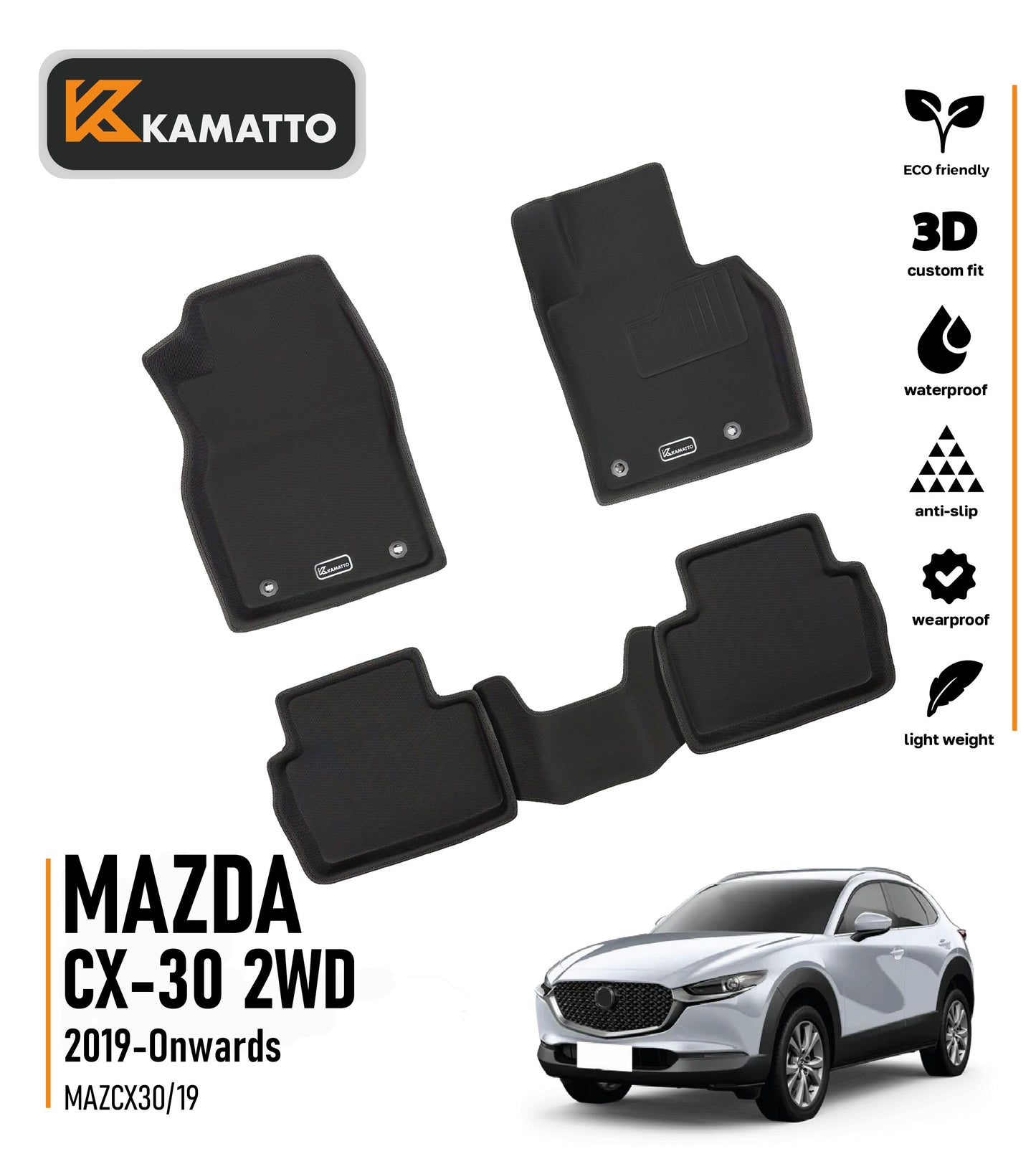 3D Kamatto PRO Car Floor Mats for Mazda CX-30 CX30 2019-Onwards
