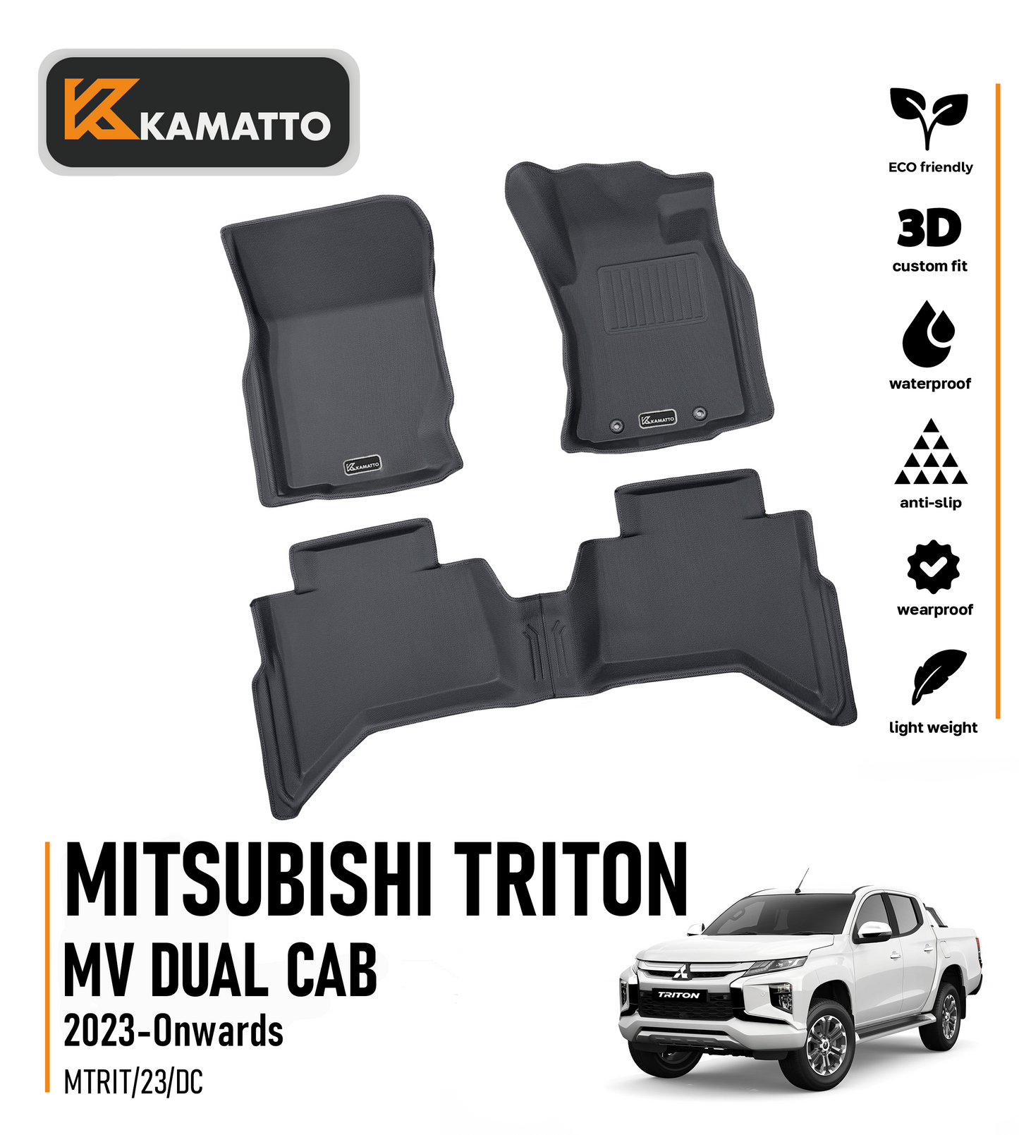 3D Kamatto PRO Car Floor Mats for Mitsubishi Triton MV Dual Cab 2023-Onwards