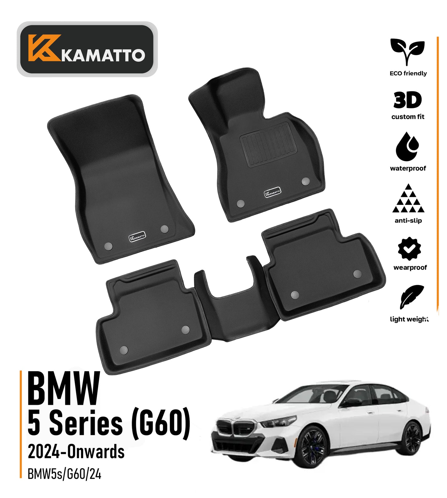 3D Kamatto PRO Car Floor Mats for BMW 5 Series G60 2024-Onwards