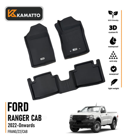 3D Kamatto PRO Car Floor Mats for Ford Ranger Cab 2022-Onwards