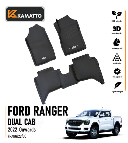 3D Kamatto PRO Car Floor Mats for Ford Ranger Dual Cab 2022-Onwards