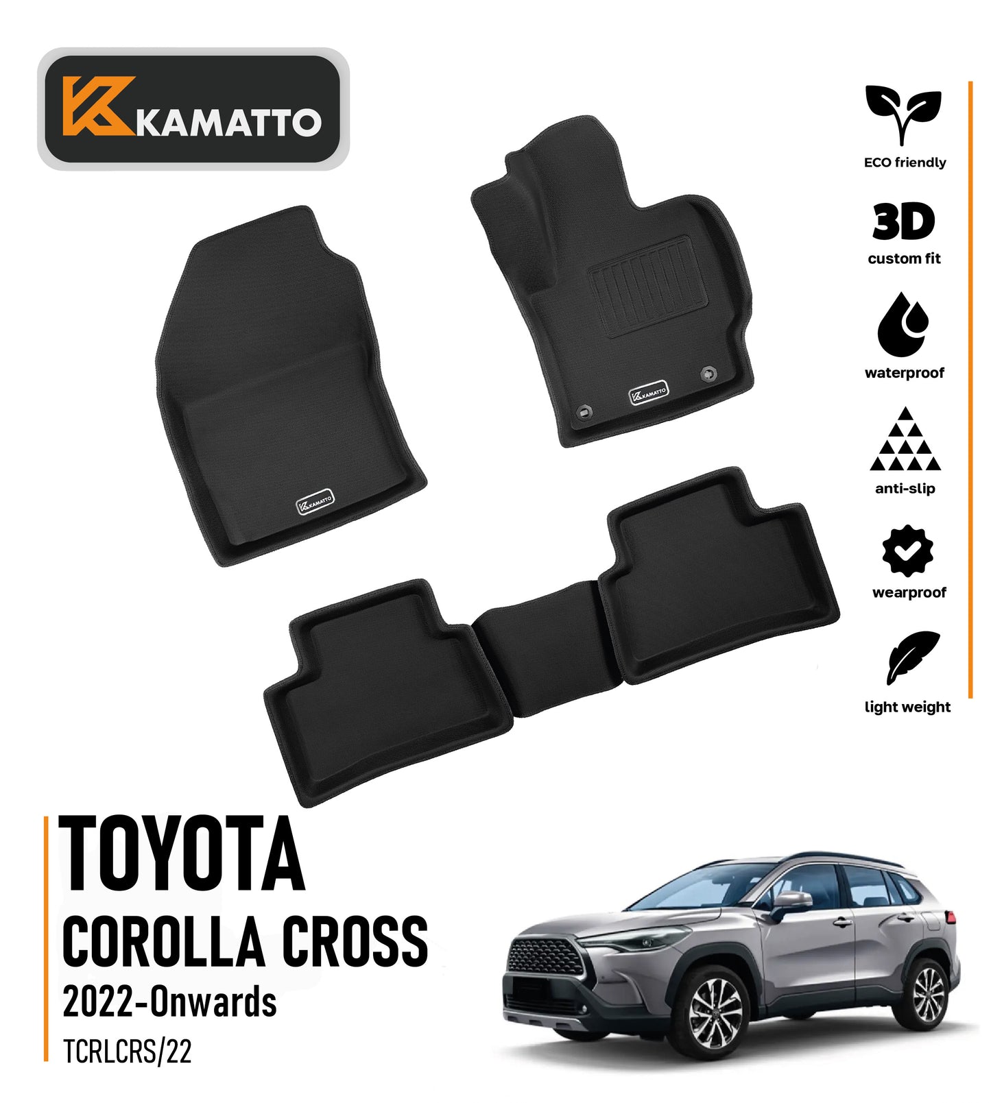 3D Kamatto PRO Car Floor Mats for Toyota Corolla Cross 2022-Onwards