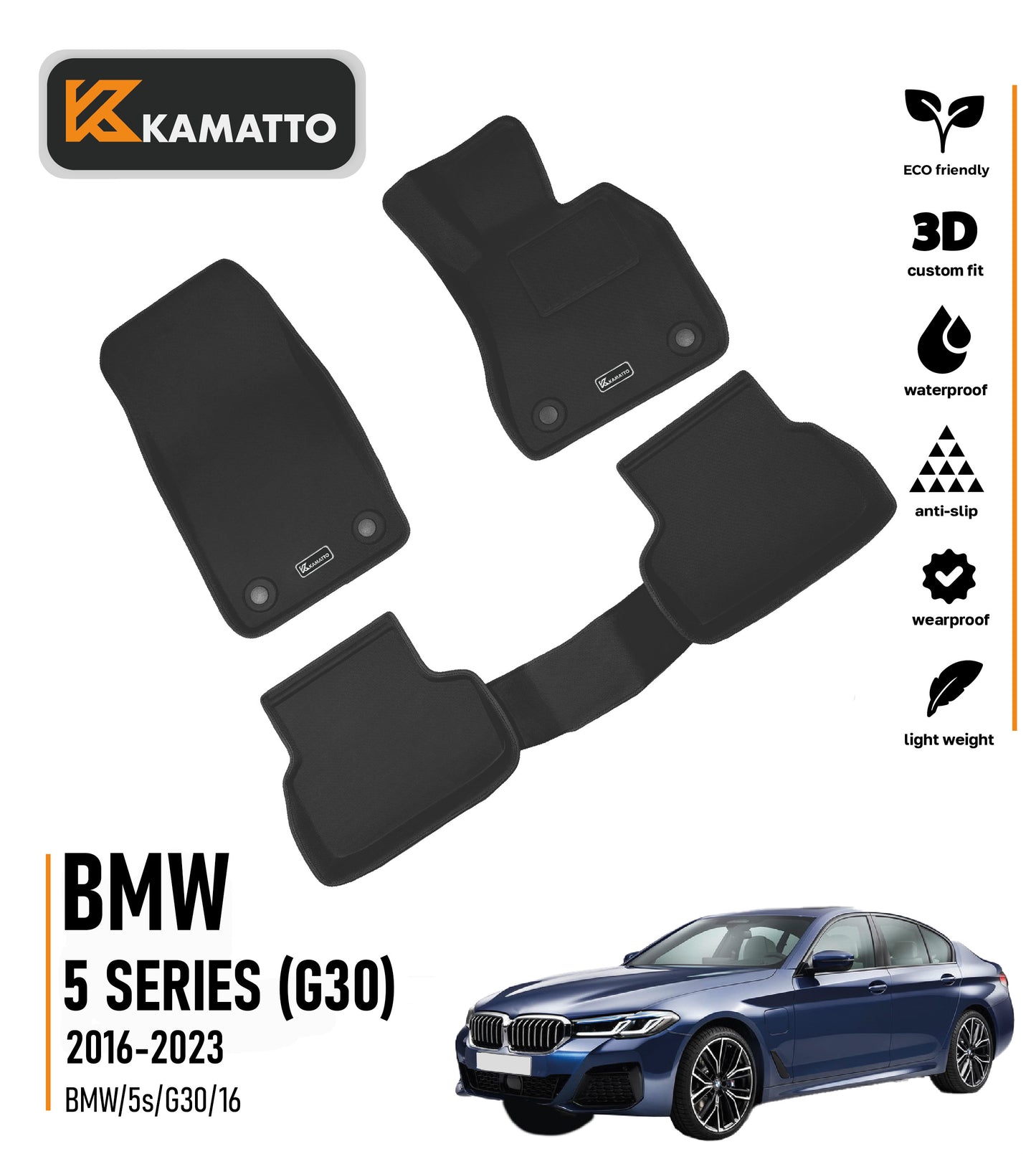 3D Kamatto PRO Car Floor Mats for BMW 5 Series G30 2016-2023