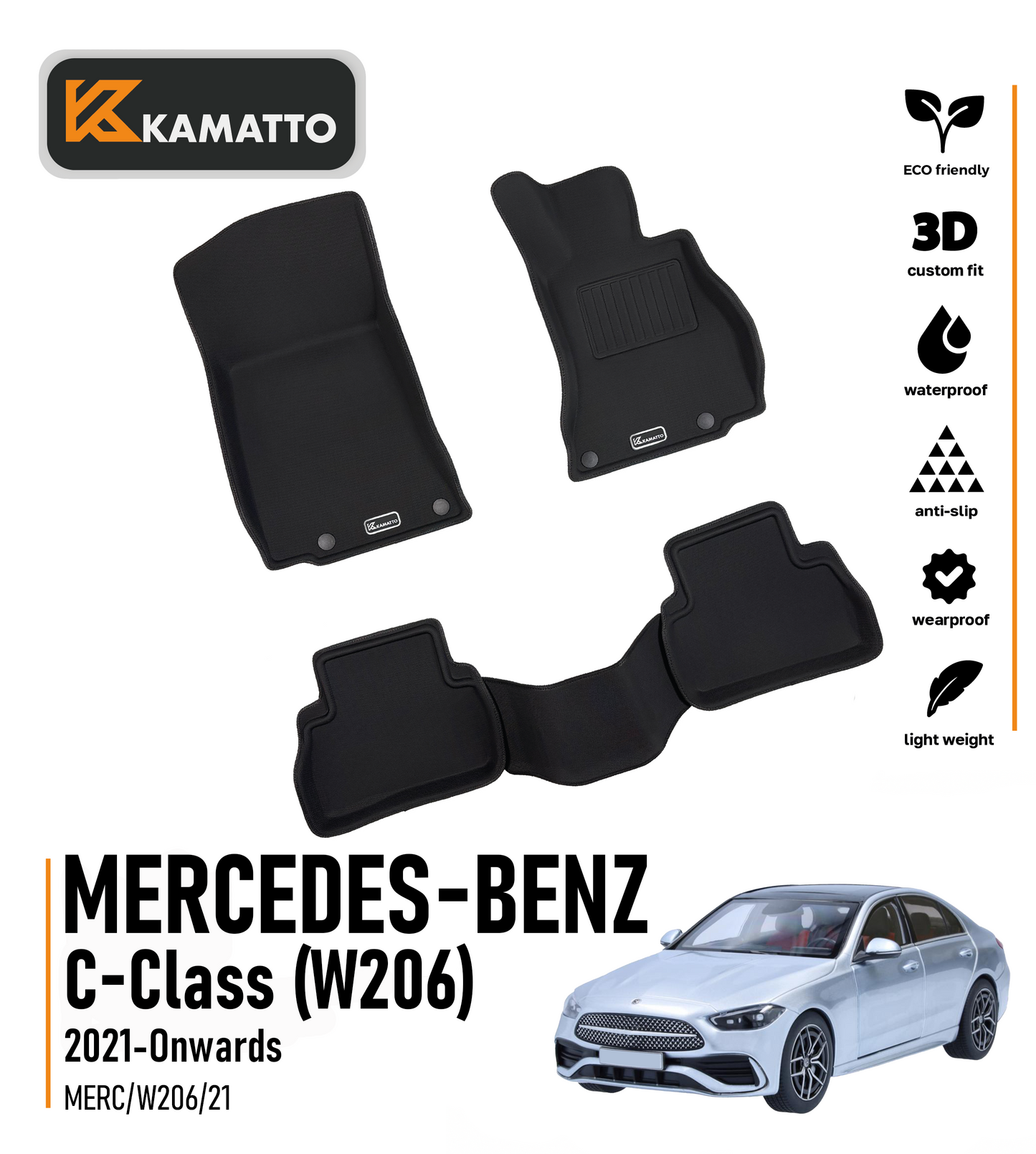 3D Kamatto PRO Car Floor Mats for Mercedes-Benz C-Class W206 2021-Onwards