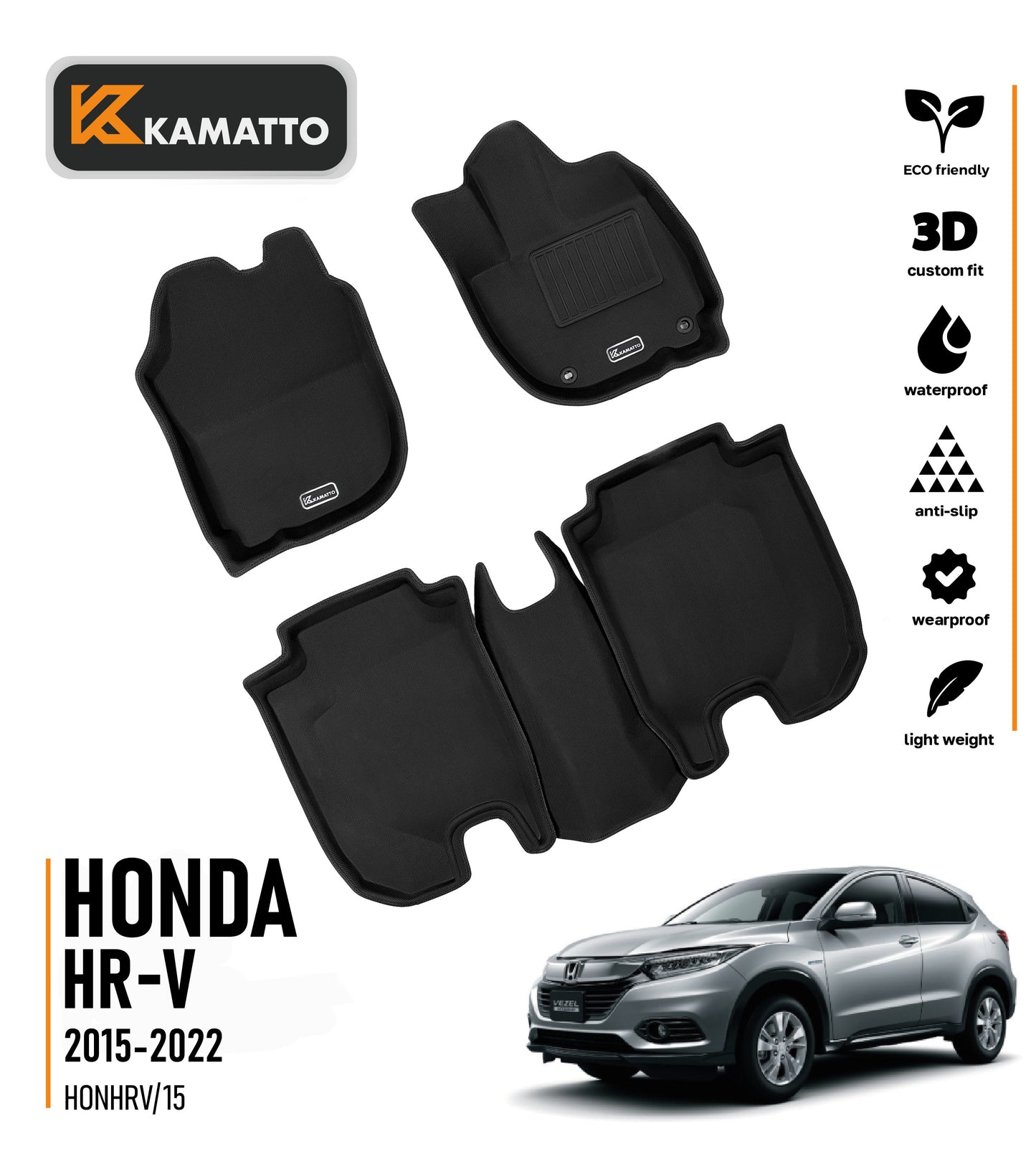 3D Kamatto PRO Car Floor Mats for Honda HR-V HRV 2015-2022