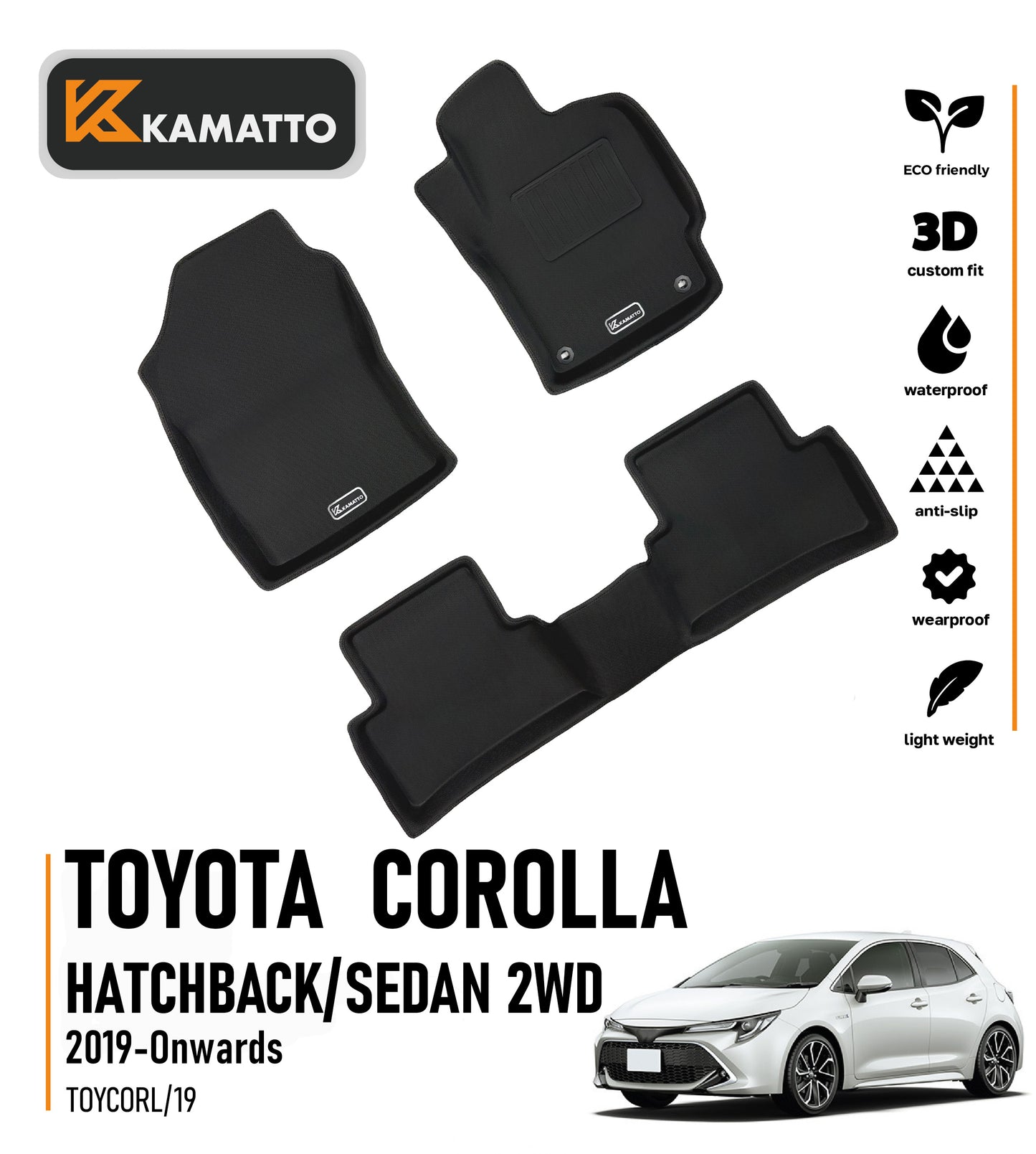 3D Kamatto PRO Car Floor Mats for Toyota Corolla Touring/Sport/Sedan 2019-Onwards
