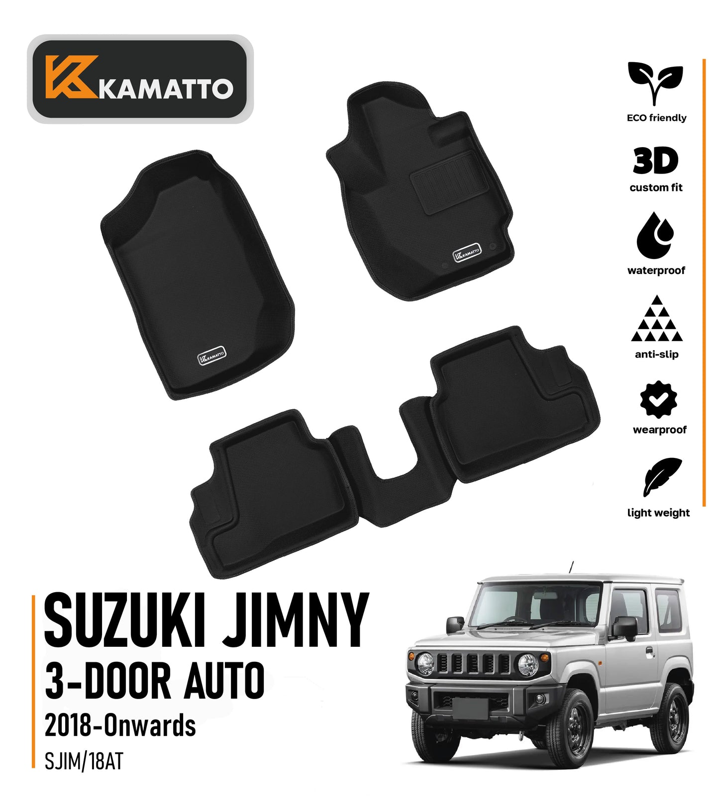 3D Kamatto PRO Car Floor Mats for Suzuki Jimny 3-Door Auto 2018-Onwards