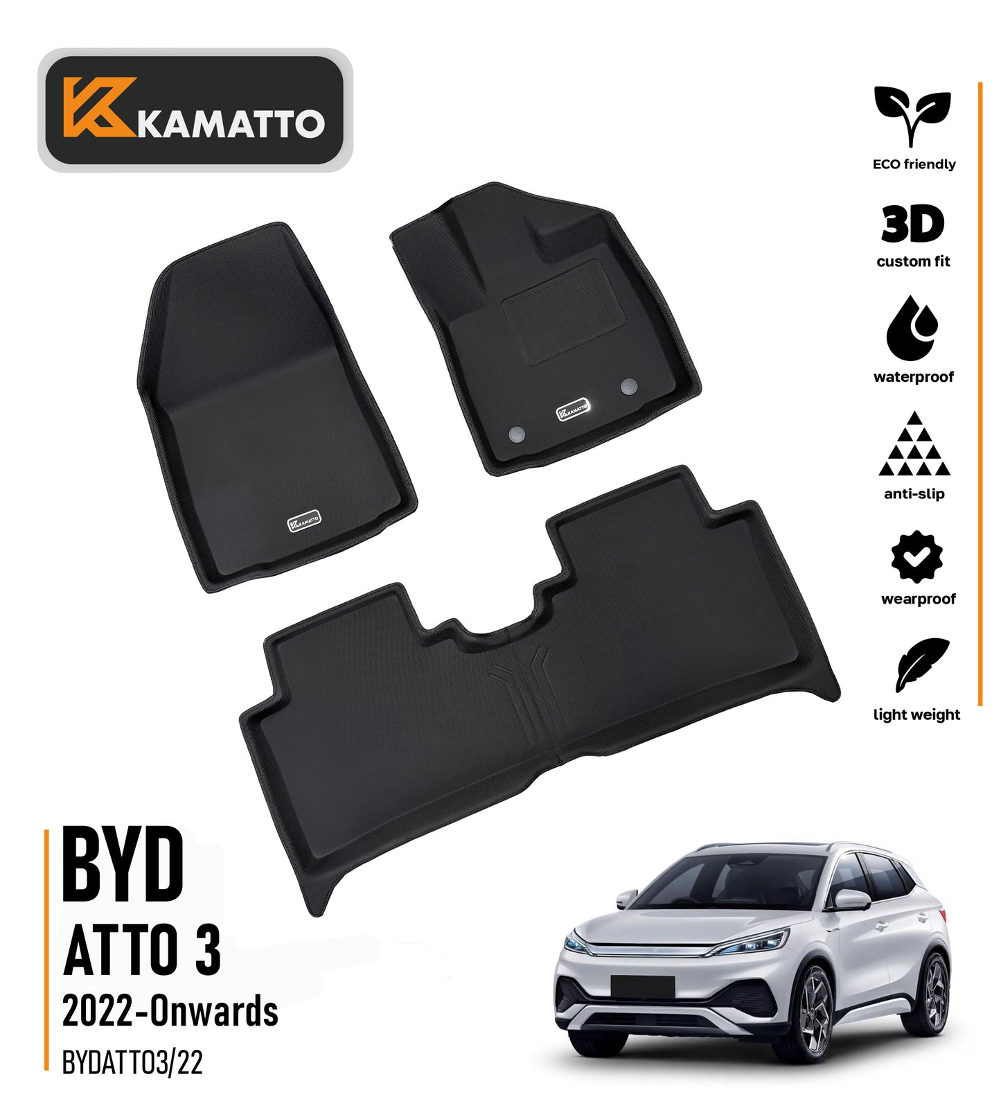 3D Kamatto PRO Car Floor Mats for BYD ATTO 3 2022-Onwards