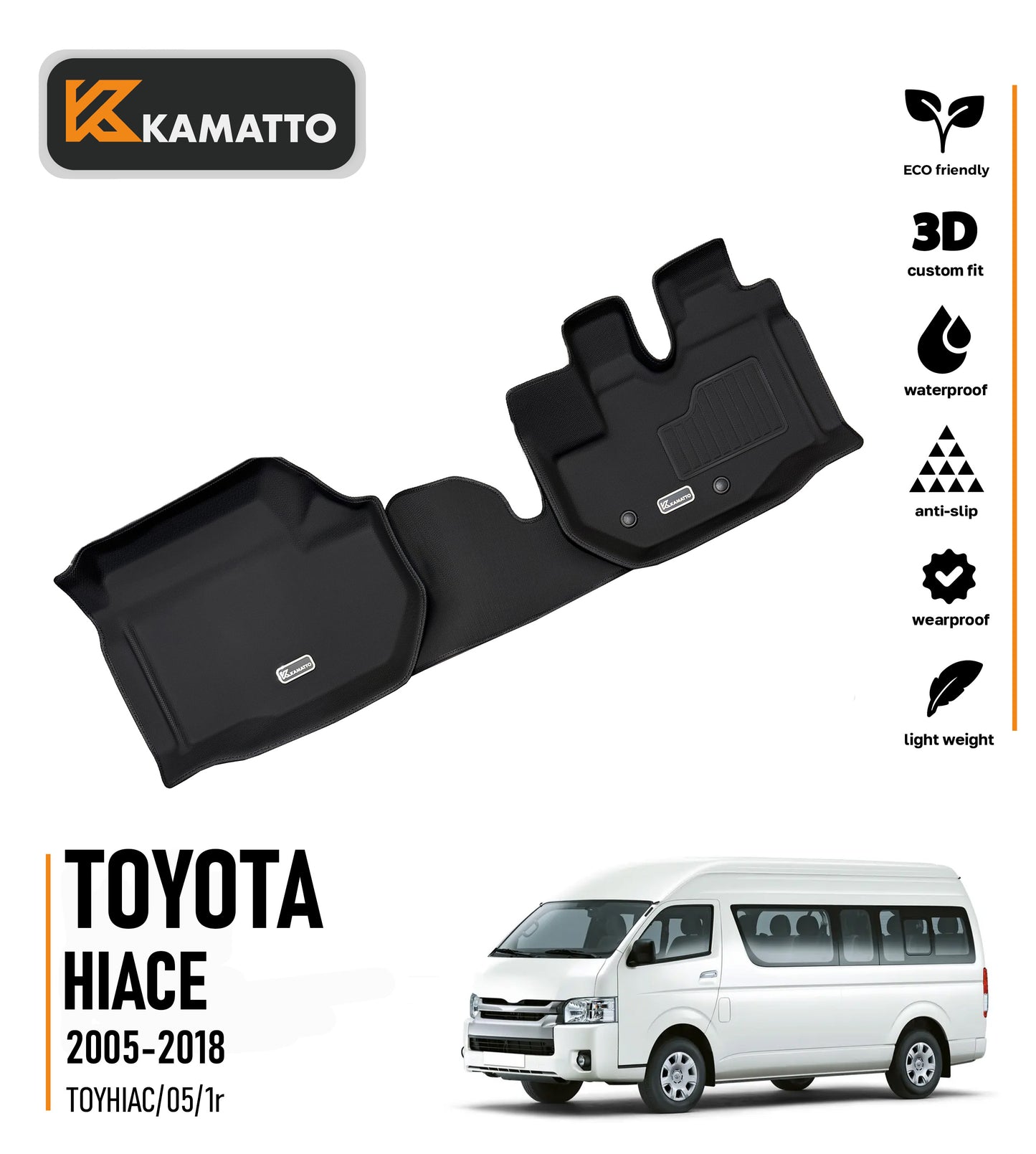 3D Kamatto PRO Car Floor Mats for Toyota Hiace 2005-2018
