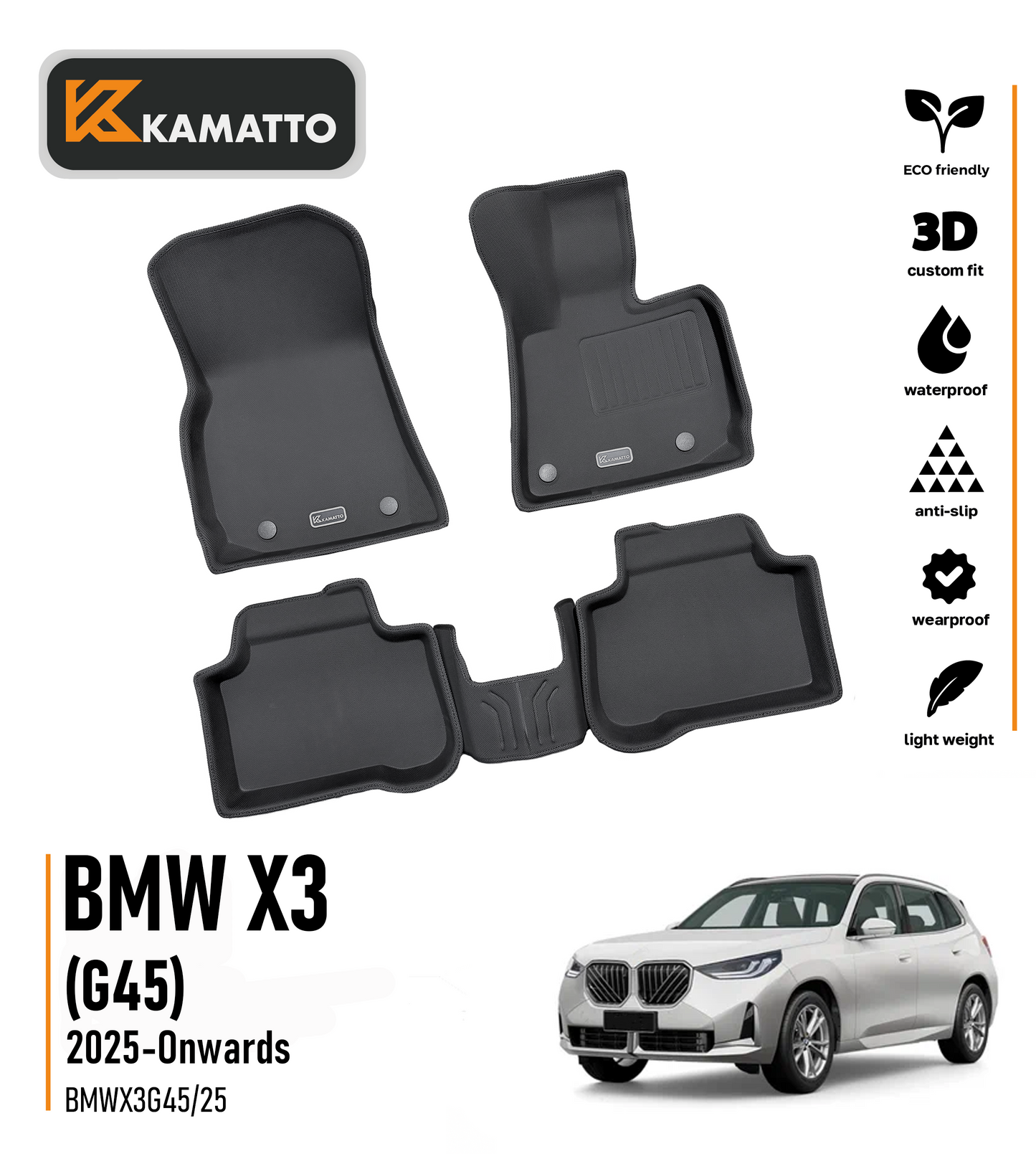 3D Kamatto PRO Car Floor Mats for BMW X3 G45 2024-Onwards