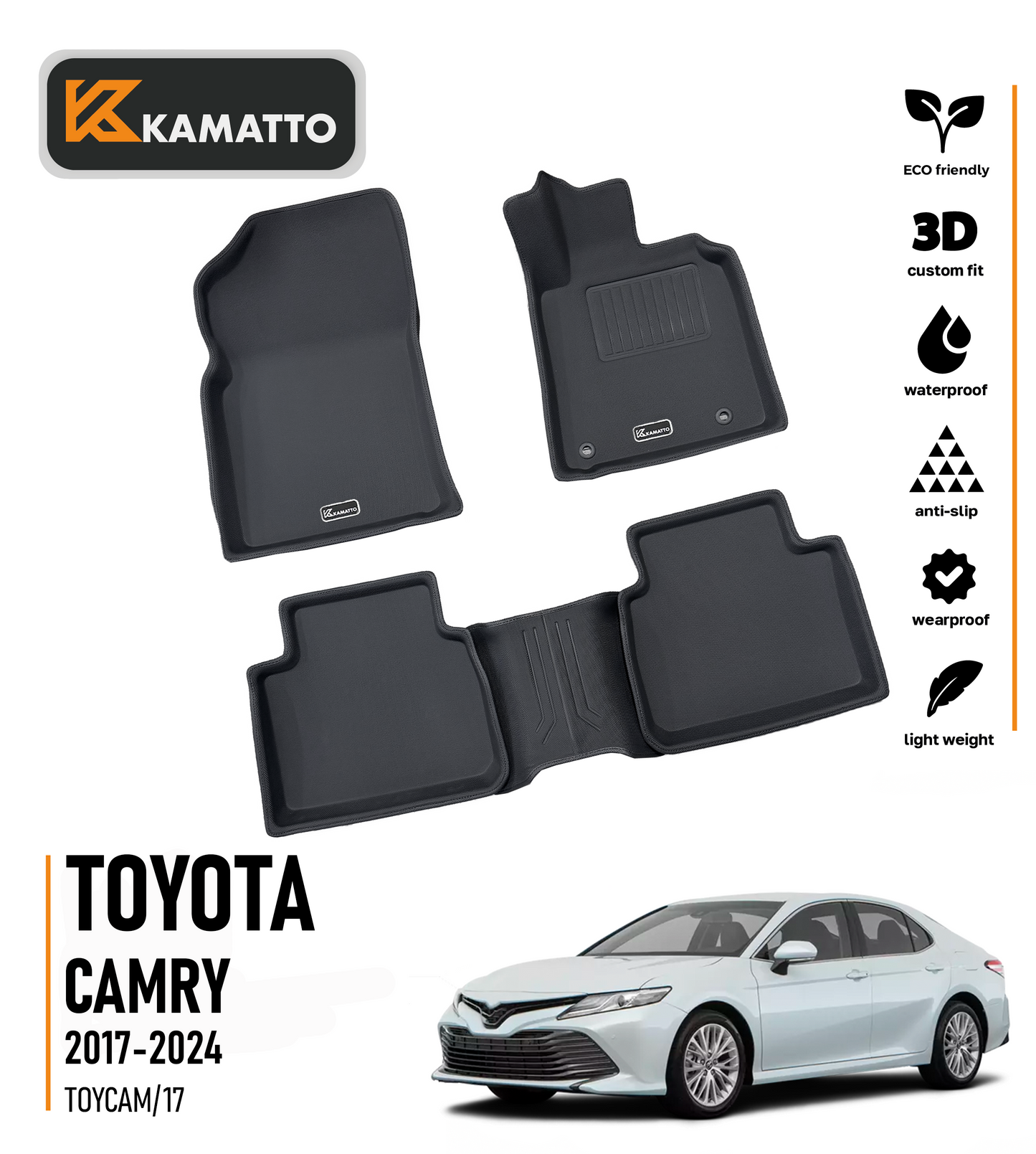 3D Kamatto PRO Car Floor Mats for Toyota Camry 2017-2024
