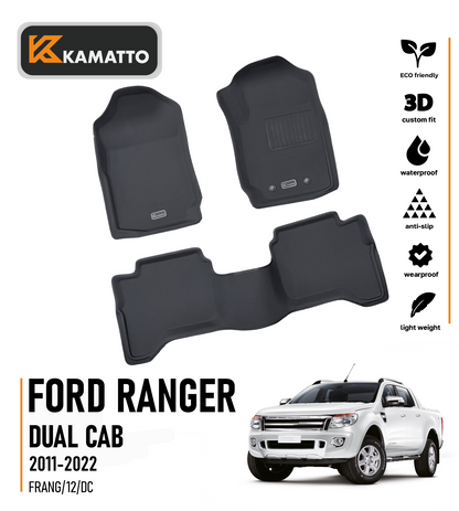 3D Kamatto PRO Car Floor Mats for Ford Ranger Dual Cab 2011-2022