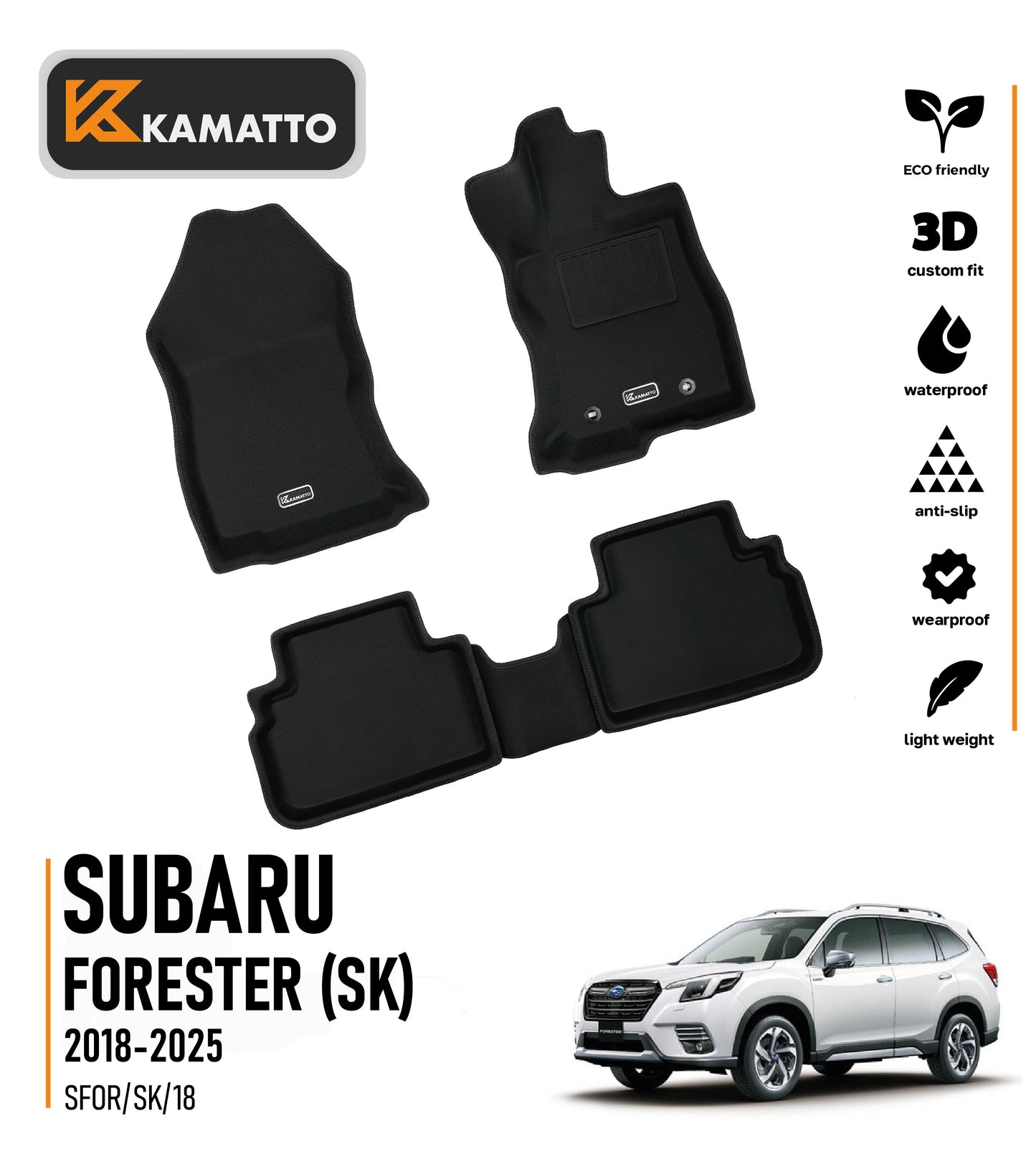 3D Kamatto PRO Car Floor Mats for Subaru Forester 2018-2025